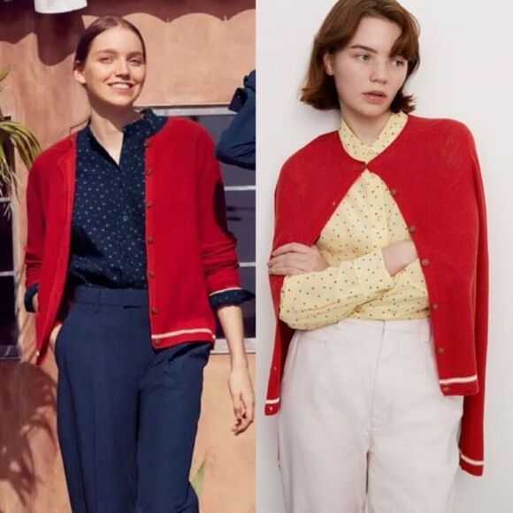 Ines de la Fressange x Uniqlo IDLF 3D Knit LS Red Linen Blend Sweater Medium - Picture 1 of 10